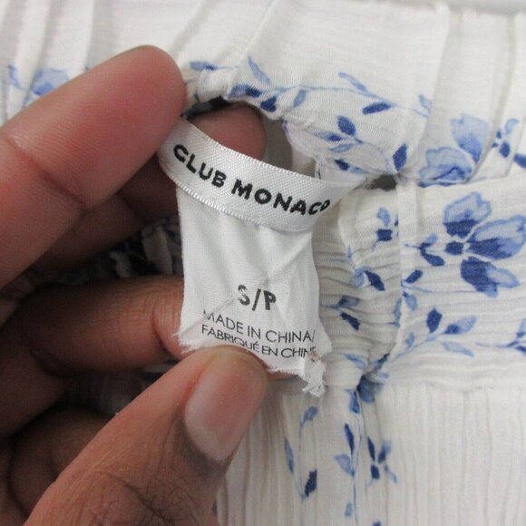 Club Monaco Plumina Blouse Women S White Blue Floral Off Shoulder Crinkled 138 - Picture 4 of 9